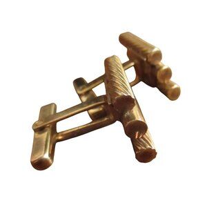 1950's Vintage Gold Tone Textured Cufflinks Mens Accessories Retro Style Jewelry